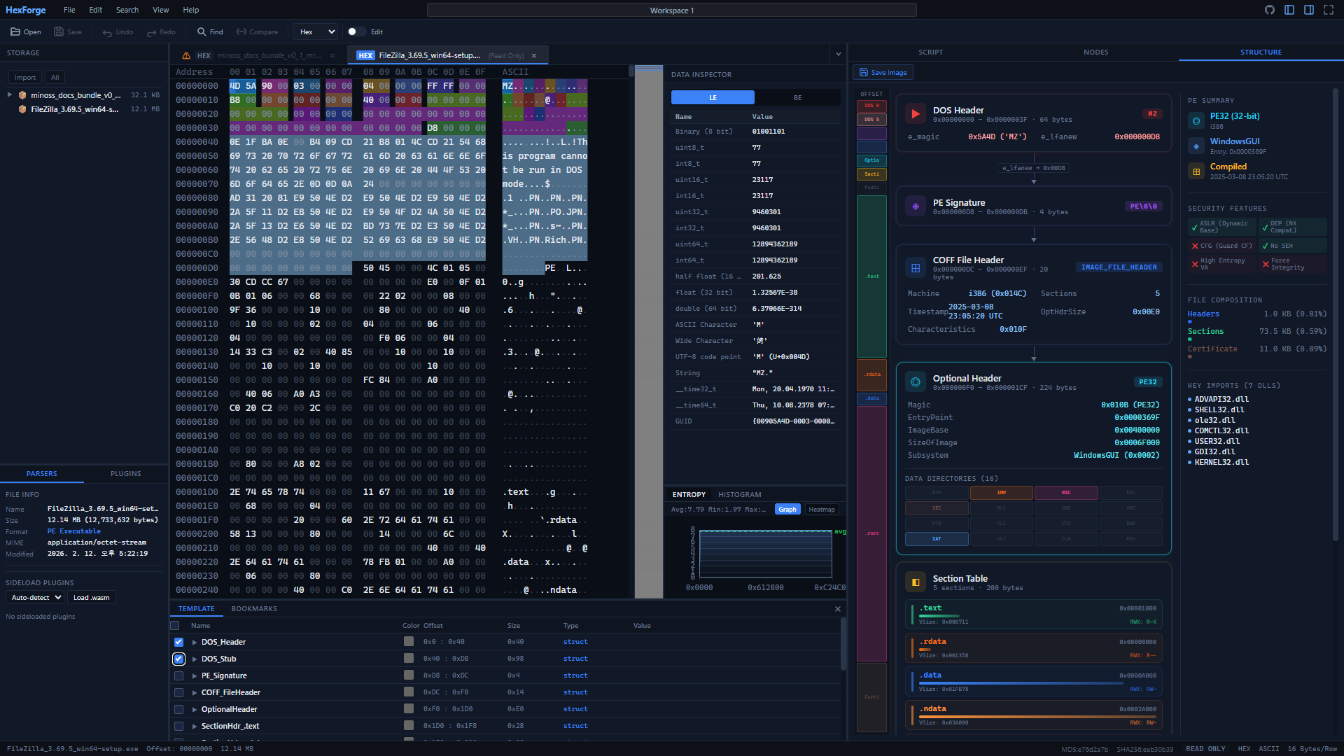 HexForge binary analysis interface
